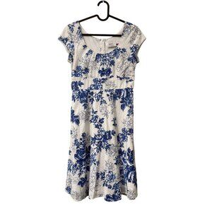 VTG Jody California White Blue Floral Swiss Dot Empire Babydoll Dress Size 5/6